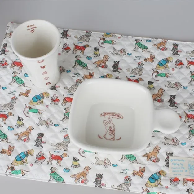 INS-alfombrilla antideslizante para comida de mascotas, tapete de algodón con estampado de dibujos animados para perros y gatos, no incluye cuenco, accesorios para perros, novedad - imagen 3