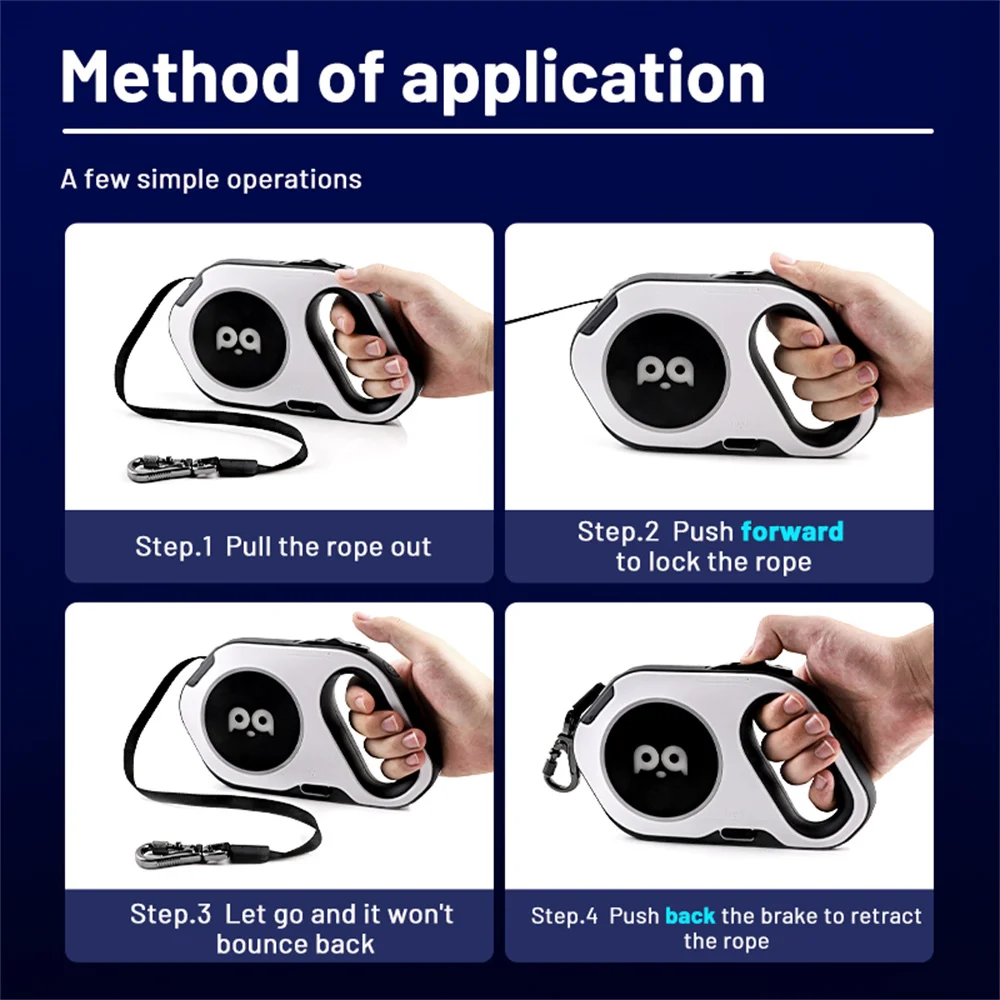 Correa automática para mascotas de alta calidad de 5M con cuerda de tracción LED para perros grandes y medianos, accesorios de correas retráctiles - imagen 5