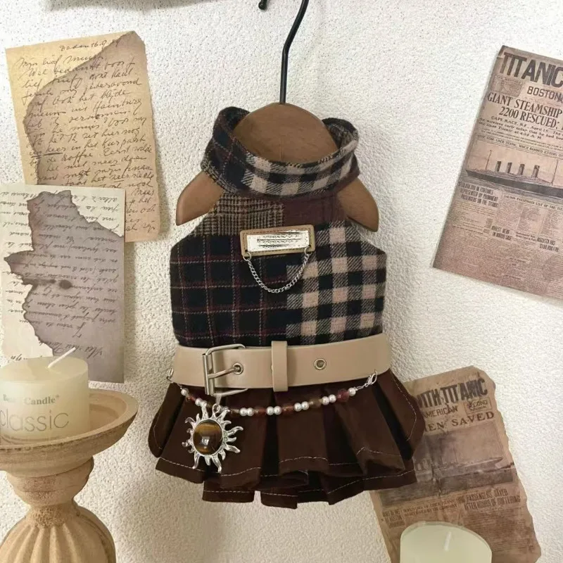 Vestido de tirantes a cuadros invierno para perros pequeños y medianos - imagen 4