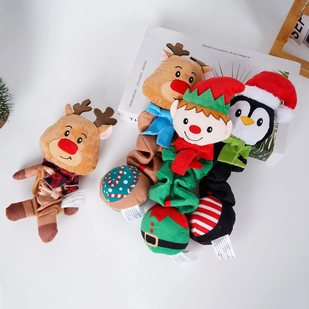 Muñeco de peluche navideño para perros pequeños, medianos y grandes, juguetes para masticar para mascotas con sonido chirriante, suministros para perros, accesorios - imagen 4