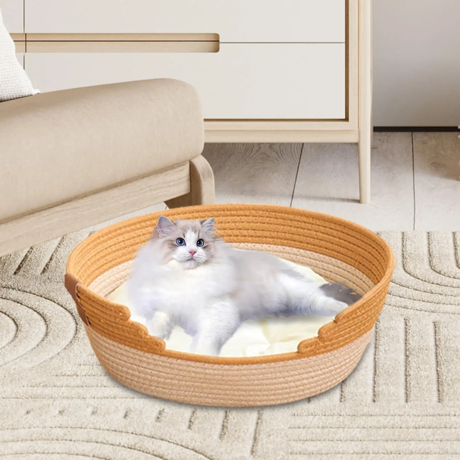 Woven Cat Bed Basket, Pet Accessories with Cushion, Breathable All Four Seasons Pet House Pet Bed for Furniture Protector Woven Cat Bed Basket, Pet Accessories with Cushion, Breathable All Four Seasons Pet House Pet Bed for Furniture Protector