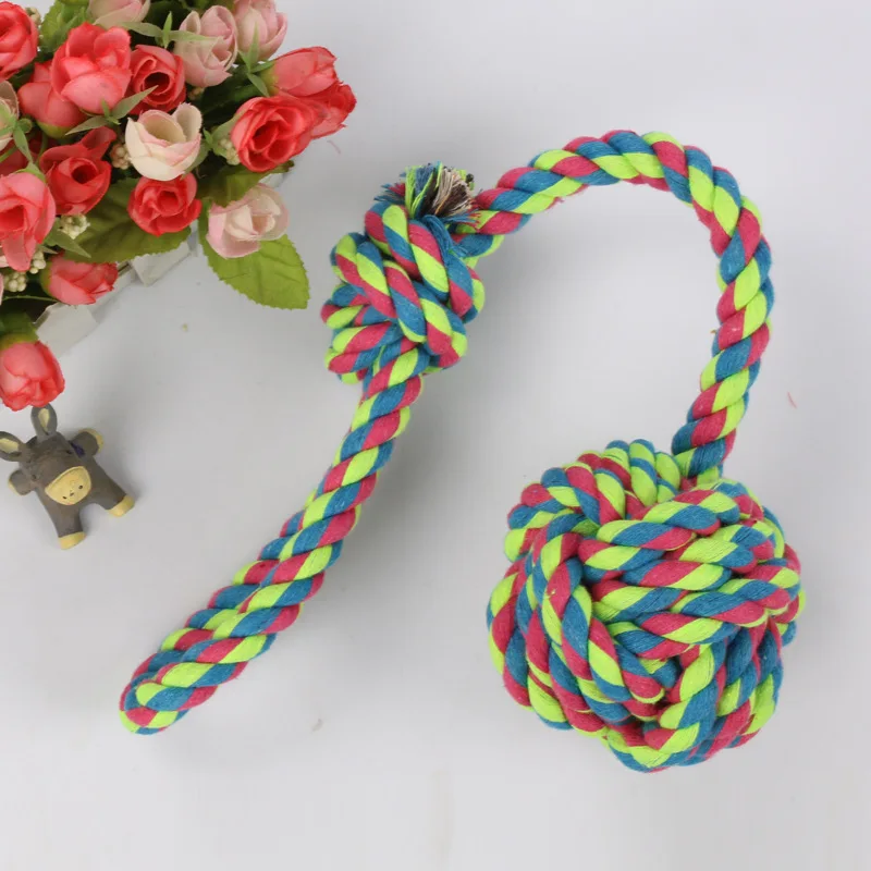 สัตว์เลี้ยงสุนัขเชือกของเล่นสุนัขขนาดใหญ่ Chew ฟันทําความสะอาดของเล่นเชือกฝ้ายถักพร้อมเชือกจับสุนัขของเล่นสุนัขเล่นของเล่น - imagen 2