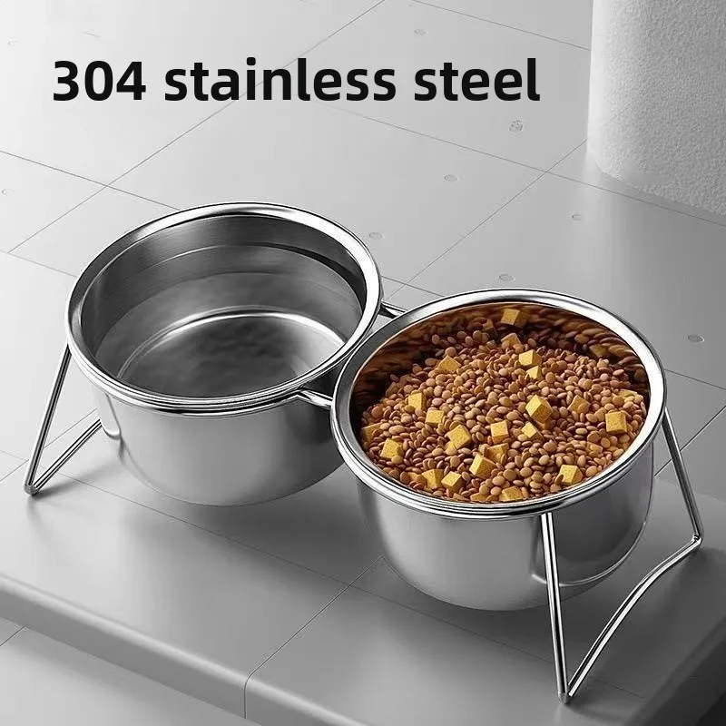 Comedero doble elevado para perros y gatos – Acero inox antideslizante - imagen 2