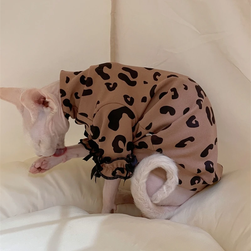 Chaqueta de café suave para gatos sfinx chaqueta de leopardo dulce de invierno y primavera chaqueta de encaje de algodón devenrex cachorro pijama térmico para gatos - imagen 4