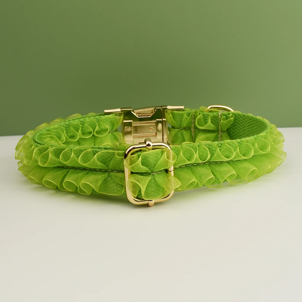 Collar de perro de encaje verde grabado personalizado, arnés de boda personalizado para mascotas, accesorios de lujo para perros, placa con nombre de encaje 09 - imagen 4