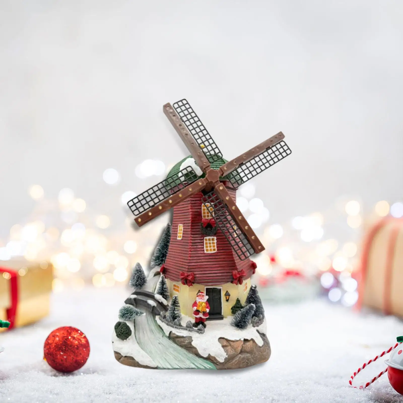 Estatua navideña de molino de viento, regalo de Navidad con música ligera, coleccionable creativo