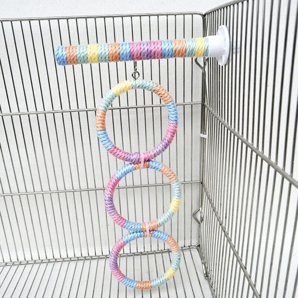 Cuerda de escalada para loros de Sisal Natural, juguete para pájaros, anillo colgante de forma redonda, columpio, juguete para mascotas, soporte para pájaros, suministros para jaulas de perca, 1 ud. - imagen 5