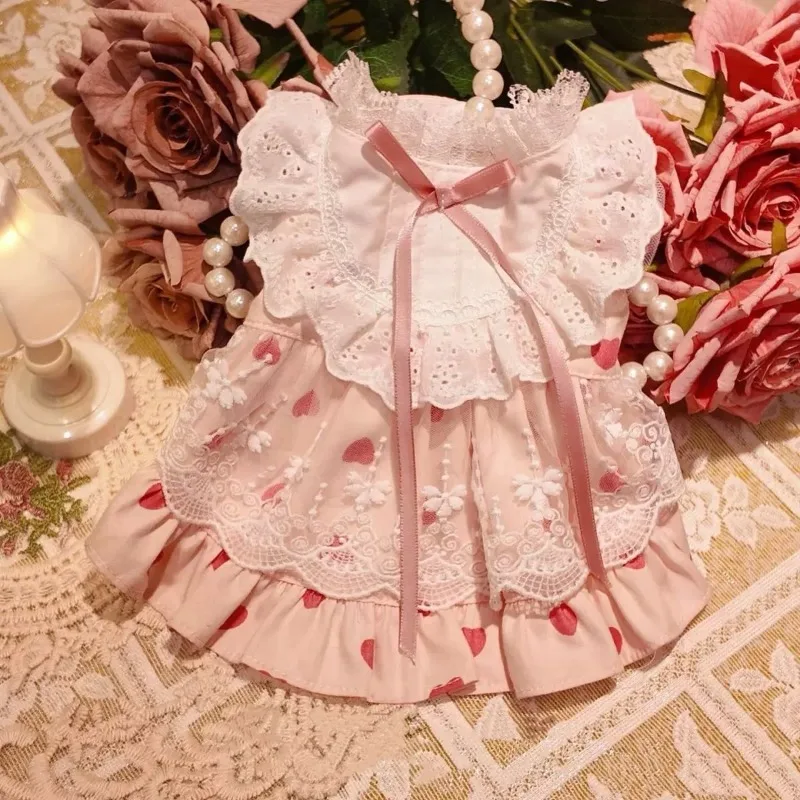 Vestido rosa de encaje de amor para mascotas, chaleco de princesa para perros, falda acampanada elástica de Yorkshire, vestido camisola, ropa para cachorros, falda para perros pequeños