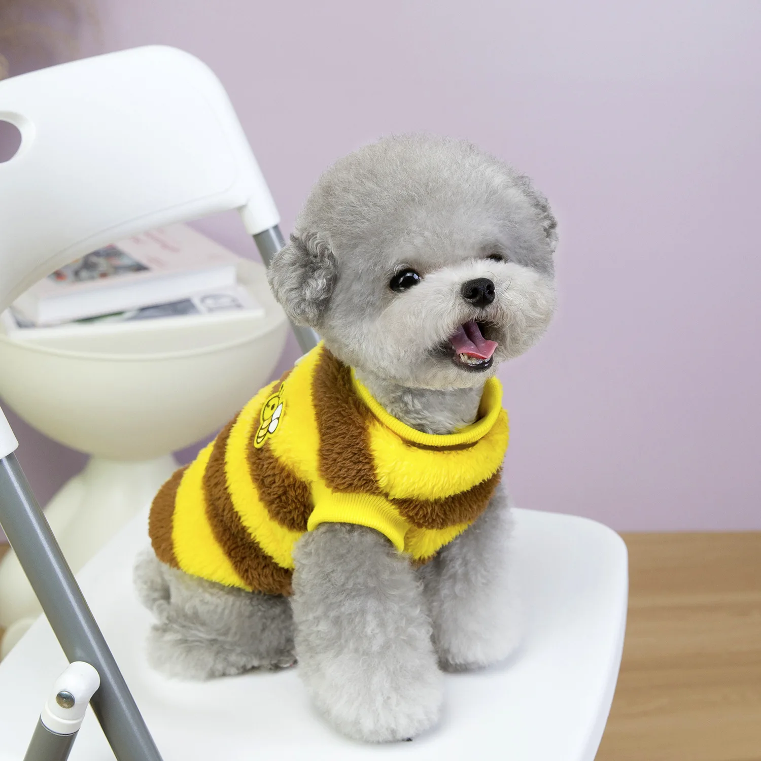 Fleece Dog Sweater Cute Stripe Bee Costume Puppy Pullover Coat Winter dog clothes for Small Dogs - imagen 3