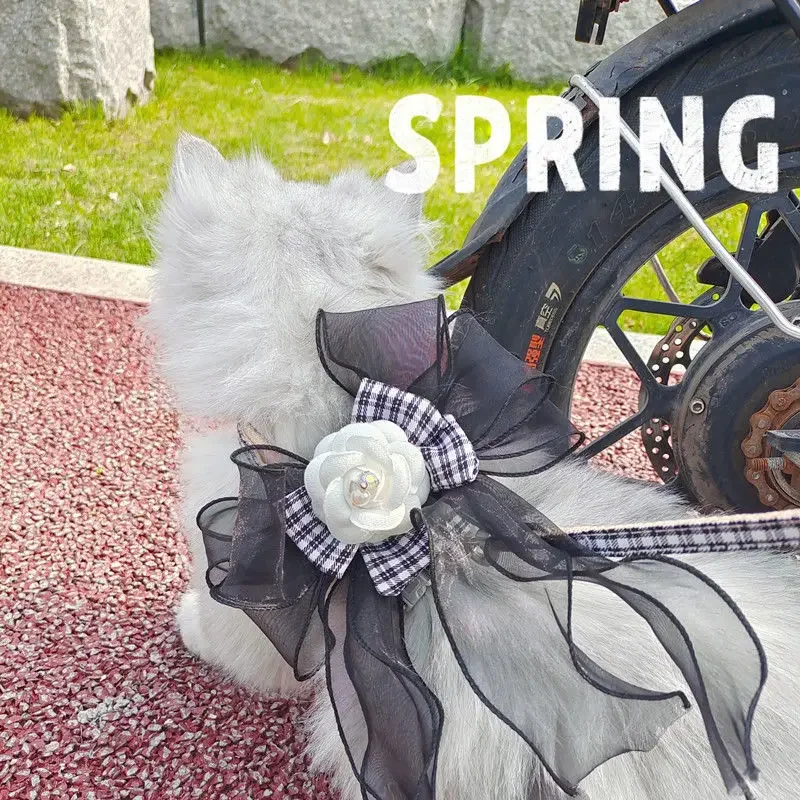Ins-traje de tracción para perro, cuerda de tracción para el pecho y la espalda con lazo y flores, ropa avanzada de lujo a la moda para caminar - imagen 4