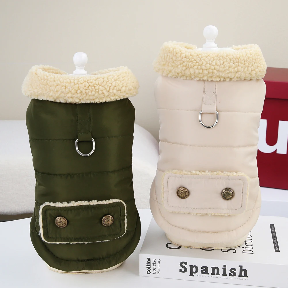 Chaqueta de invierno para mascotas, ropa supercálida para perros pequeños con cuello de piel, trajes de algodón para mascotas, chaleco de abrigo para Chihuahua, Bulldog francés - imagen 2