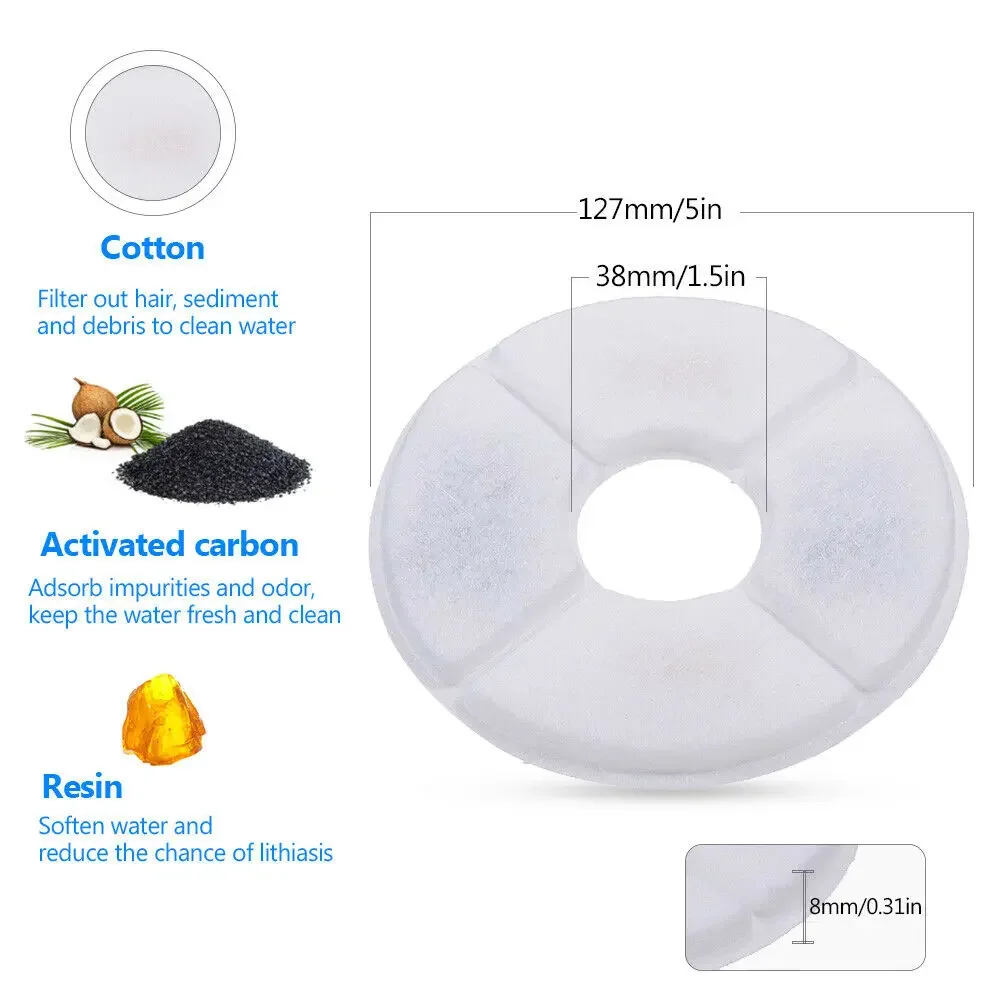 Cat Water Fountain Filter Stainless Steel Top,12 Carbon Filters Pack, Cat Fountain Pet Water Fountain Activated Carbon Filter - imagen 5