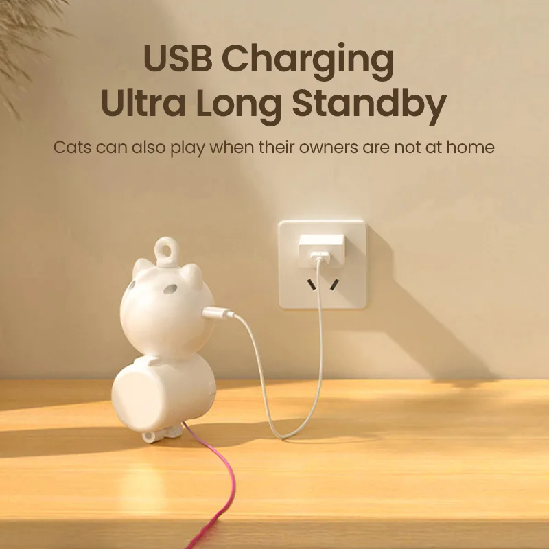 ROJECO juguetes automáticos para gatos 2 en 1, juguete láser retráctil para gatos con pluma colgante, juguete interactivo divertido para gatos, perros, mascotas, gatitos - imagen 4