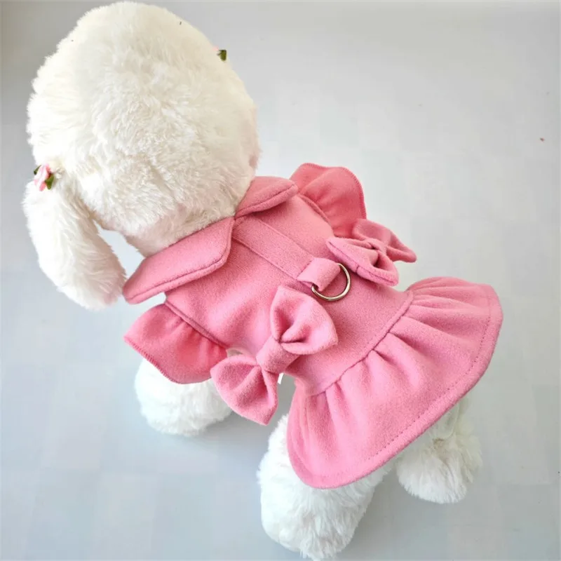 Abrigo de lana rosa dulce para perros, ropa de invierno con lazo para perros pequeños, disfraz de manga voladora, abrigo para cachorros, chaqueta Chiwawa XXL - imagen 4