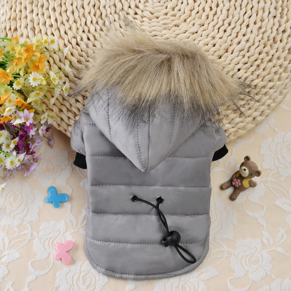 Chaqueta de invierno con capucha para mascotas, ropa cálida para perros pequeños con cuello de piel, trajes para mascotas, abrigo impermeable con capucha para Bulldog Francés - imagen 4