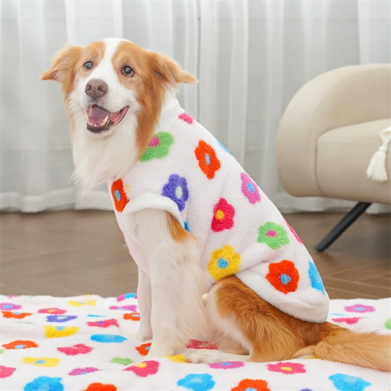 Sudadera de colores con flores para mascotas y gatos, ropa de lana suave para perros grandes Husky, ropa cálida de invierno para cachorros, monos transpirables - imagen 2