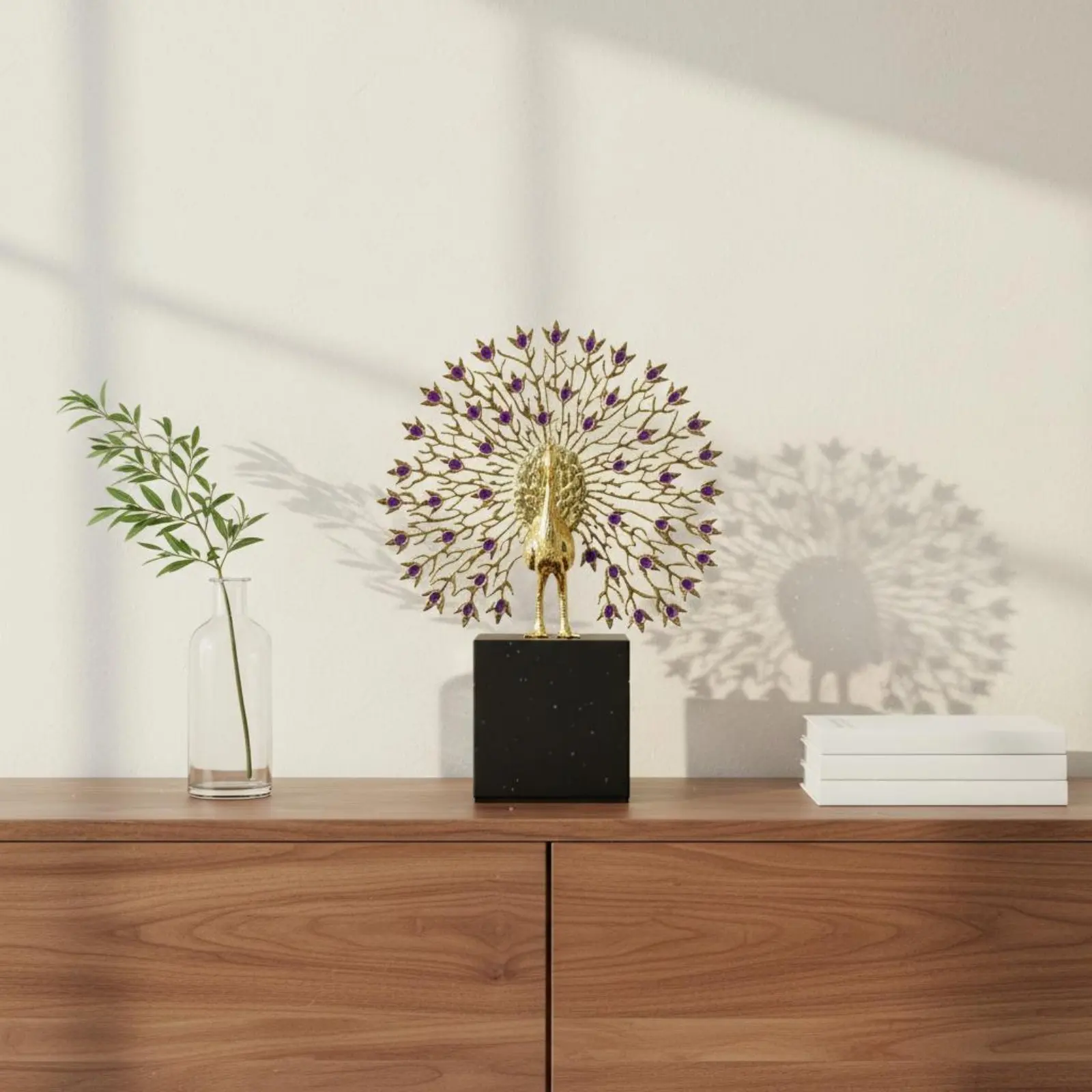 Escultura de pavo real en metal – Decoración minimalista para el hogar - imagen 2