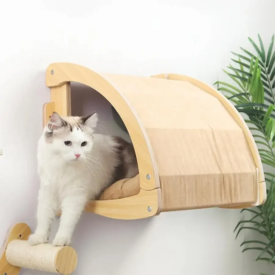 Árbol para gatos, marco de escalada para mascotas, nido para gatos montado en la pared, poste rascador para gatos de Sisal, plataforma para saltar de nubes, madera ecológica - imagen 2