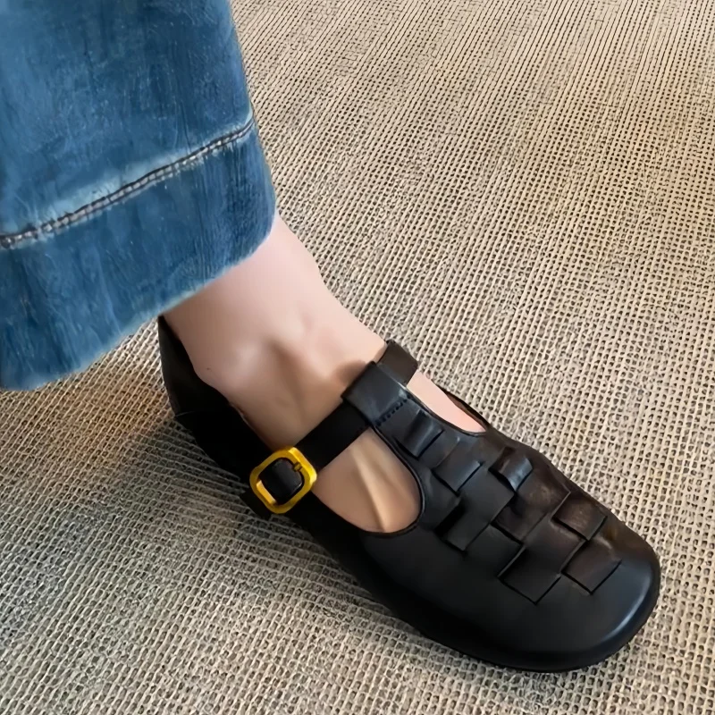 Zapatos de mujer Mary Jane 2025, primavera, nueva moda, mocasines planos informales, correa de cuero Retro con hebilla, zapatos de mujer de estilo Simple, cómodos planos - imagen 3