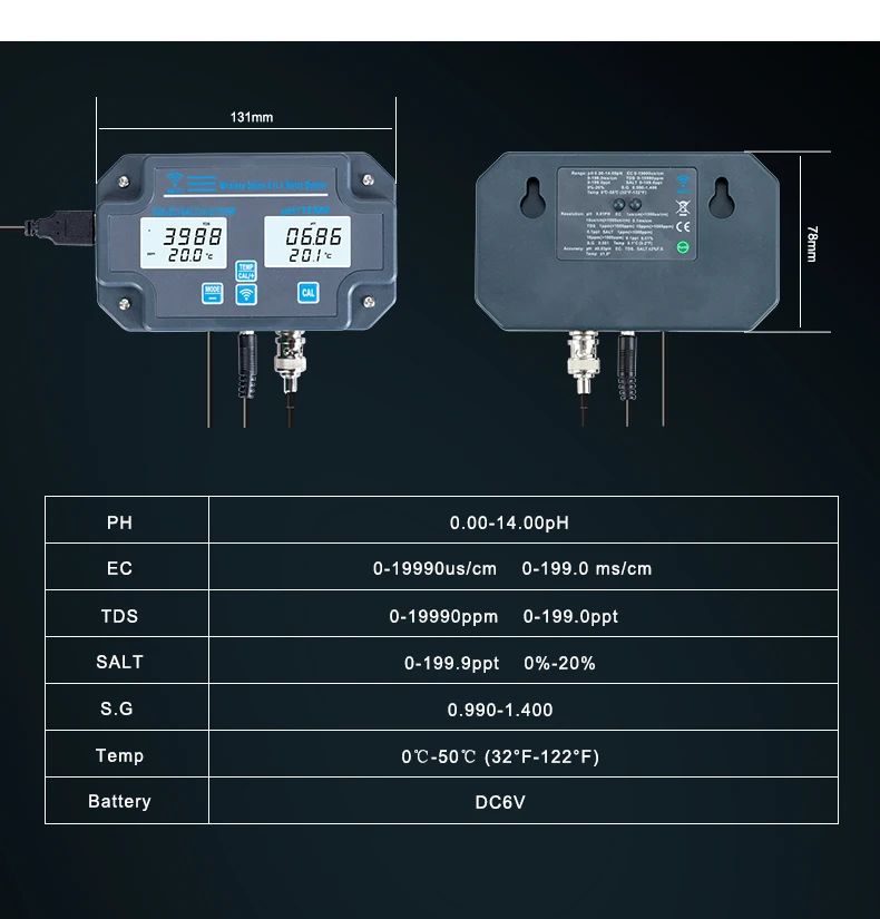 Probador de calidad del agua en línea Wifi inteligente, Monitor de agua inalámbrico 6 en 1, PH EC TDS SALT G.S, medidor de temperatura por Control de aplicación móvil - imagen 2