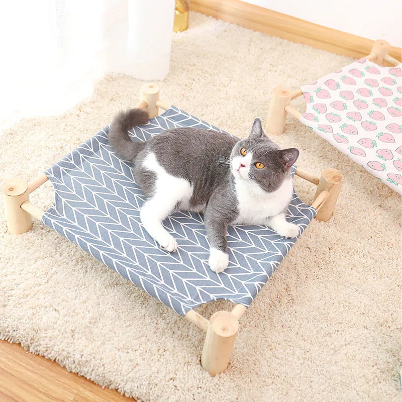 Cama para gatos, cama elevada, casa de lona, hamaca de madera maciza para gatos, cama para acampar para mascotas, casa para gatos, suministros portátiles lavables y extraíbles para mascotas - imagen 4