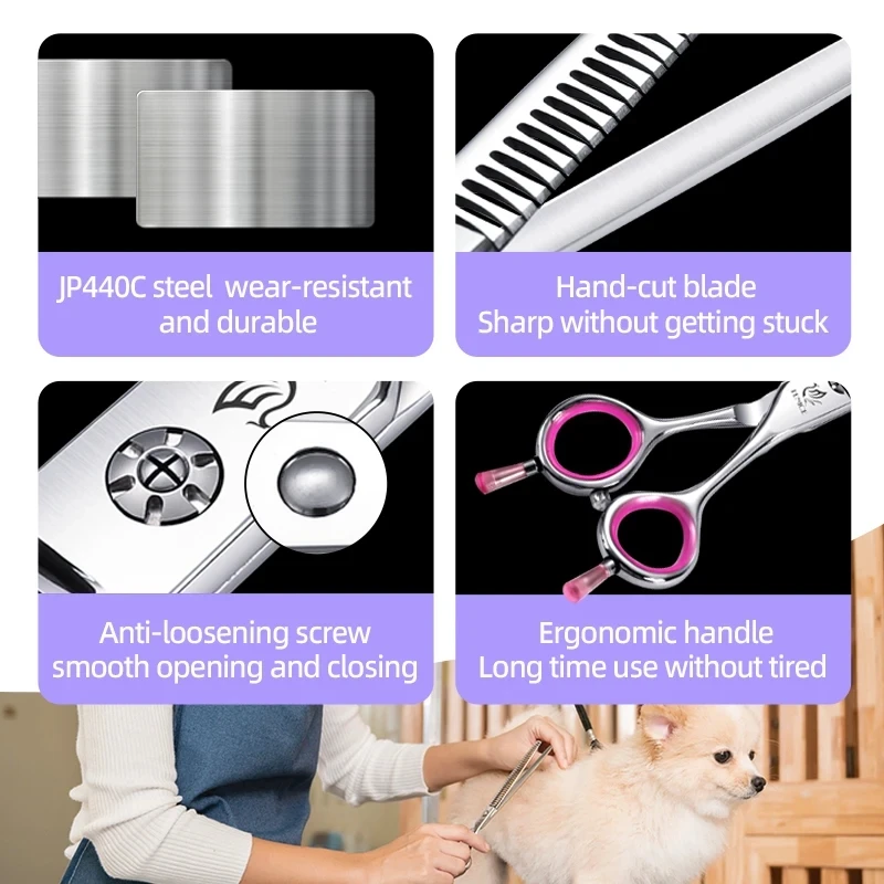 Fenice Japón 440C acero inoxidable 6,75/7 pulgadas tijeras de peluquería para perros tijeras de adelgazamiento para perros tasa de adelgazamiento 50-60% - imagen 2