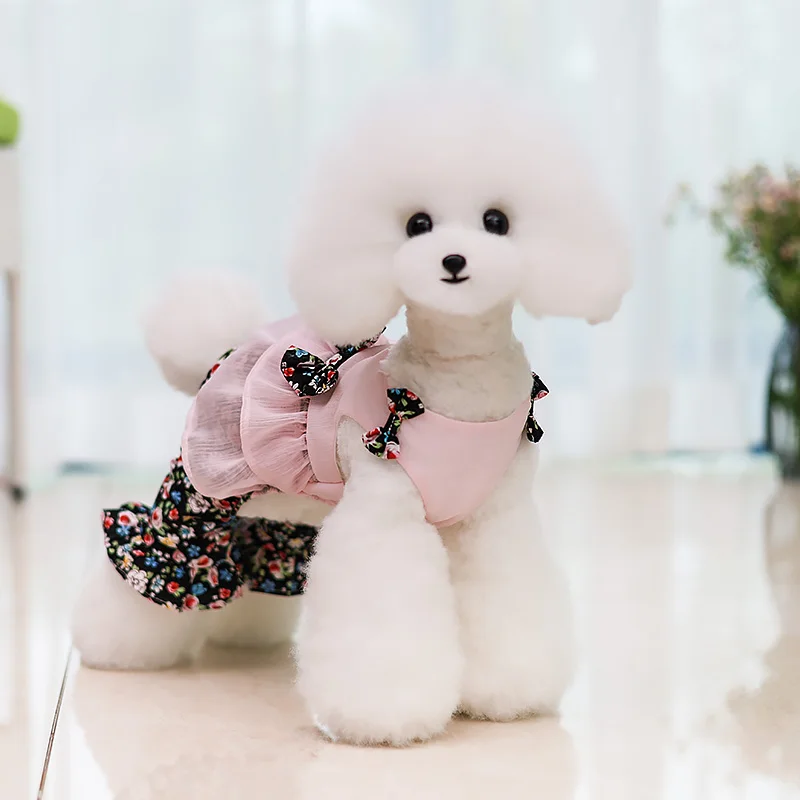 Ropa de verano para mascotas, bonito vestido para perros, mono de Teddy York, camisa, ropa Floral de primavera, pijamas, pantalones suaves para cachorros, vestidos, camisa - imagen 5