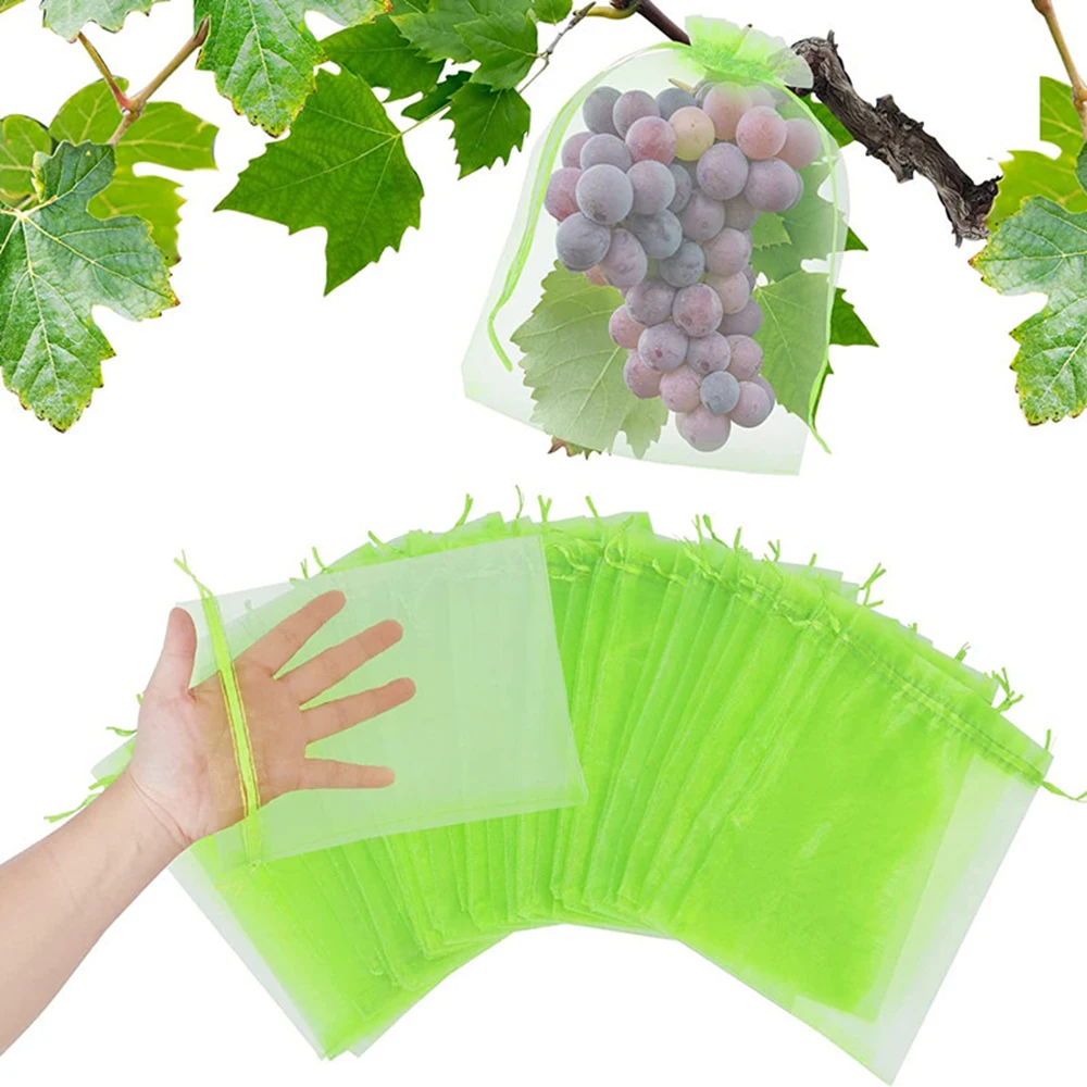 100 Uds. Bolsas de protección para uvas y frutas, bolsas de malla para jardín, Control de plagas para huerto agrícola, bolsas para verduras con red antipájaros