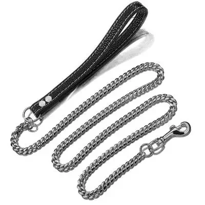 Correa resistente para caminar para perros grandes, correa fuerte de acero inoxidable, cuero PU, cuerda de Metal antimordida para perros y mascotas - imagen 3