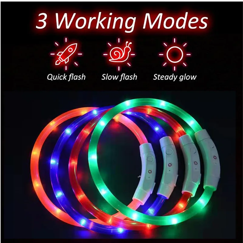 Collares luminosos recargables por USB para perros y gatos, luces intermitentes para cachorros pequeños, medianos y grandes, Collar para perros luminoso LED - imagen 4