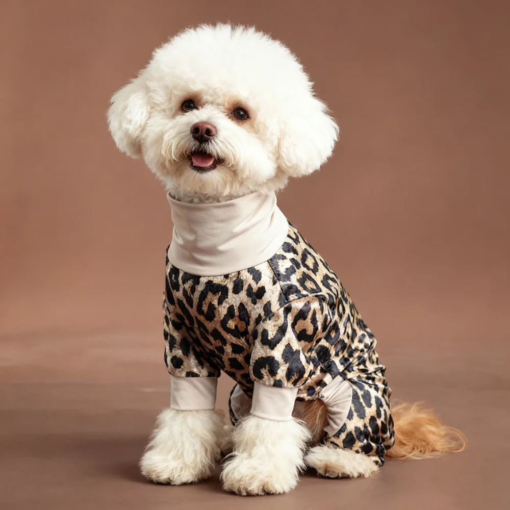Pijamas para Perros Pequeños, Mono para Perros Esticáveis, Suaves y Transpirables, Cómoda Disfraz de Cachorro con Estampado de Leopardo de Terciopelo para Todas las Estaciones - imagen 3