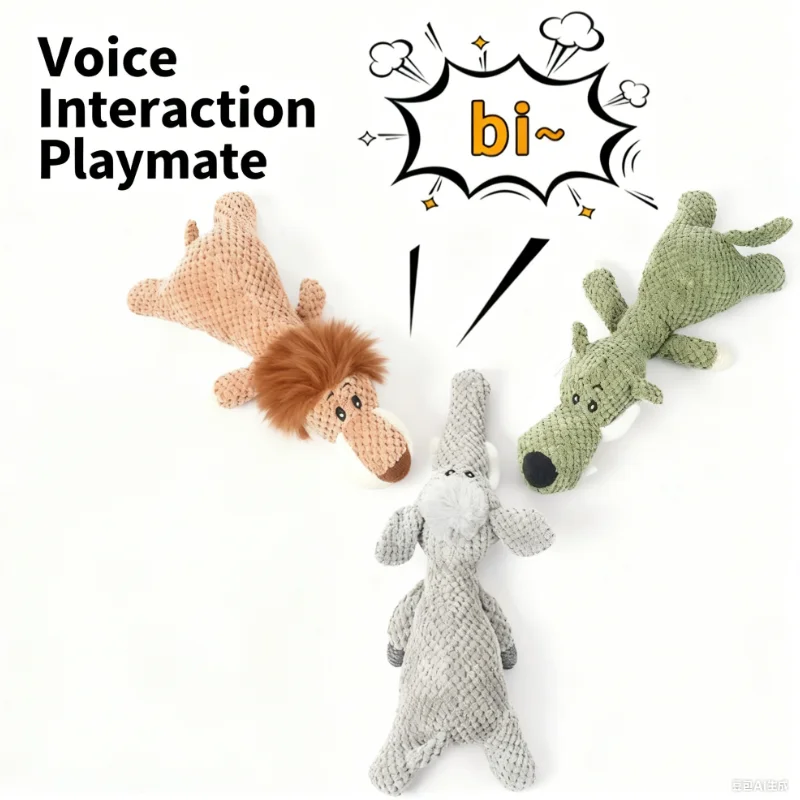 Juguete de peluche chirriante para perros con leones, elefantes y lobos, entrenamiento interactivo, alivio del aburrimiento, autojuego - imagen 3