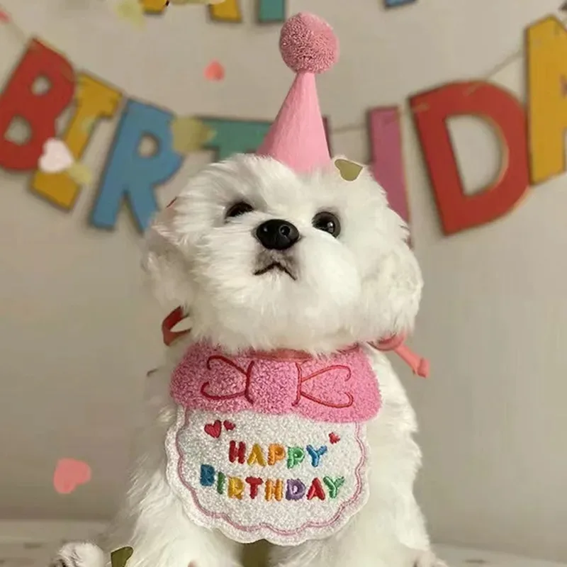 Gorros y bufanda para mascotas para fiesta de cumpleaños, sombrero lindo, babero, perro, gato, toalla de Saliva, accesorios de fotografía divertidos, regalo, disfraz para mascotas