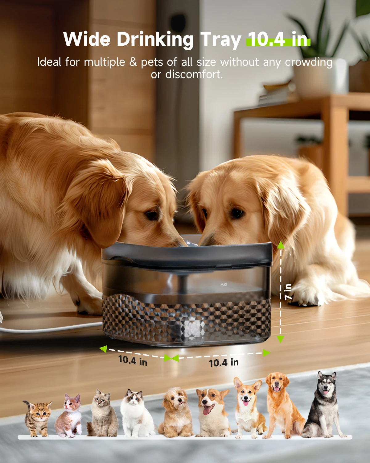 VOFORD-fuente de agua para mascotas con bomba ultrasilenciosa, dispensador automático de bebidas para gatos y perros, 2.4Gal/304oz, 9L - imagen 4