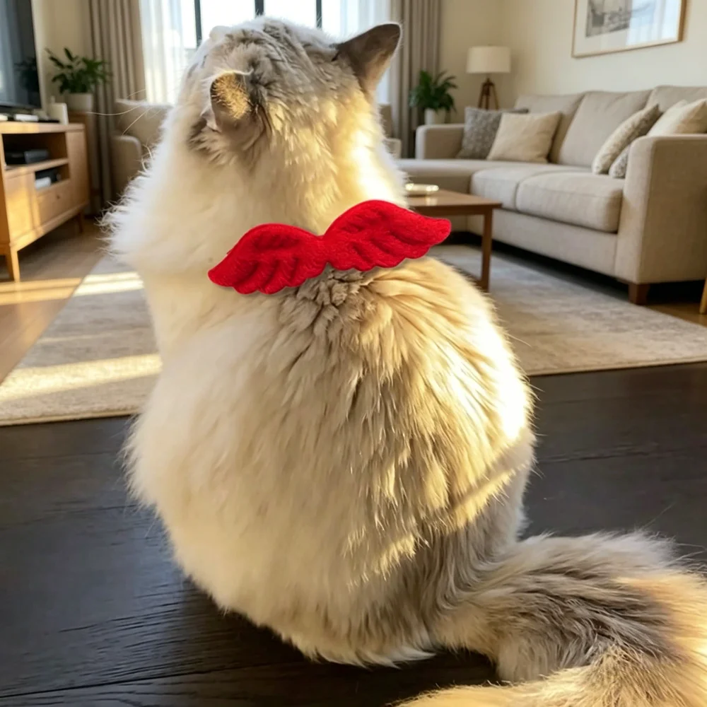 Collar ajustable para gato con lazo rosa estilo alas de ángel
