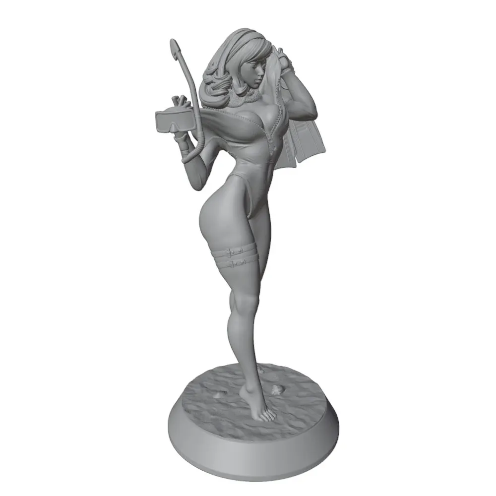 Figura impresa 3D gris niña nadando decoración sin montar ni pintar - imagen 4