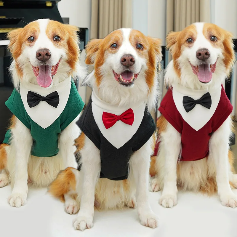 Nuevo Otoño Invierno traje Formal para perro chaqueta chaleco para gato Golden Retriever Corgi grande, vestido de esmoquin de boda para mascotas ropa al por mayor - imagen 2