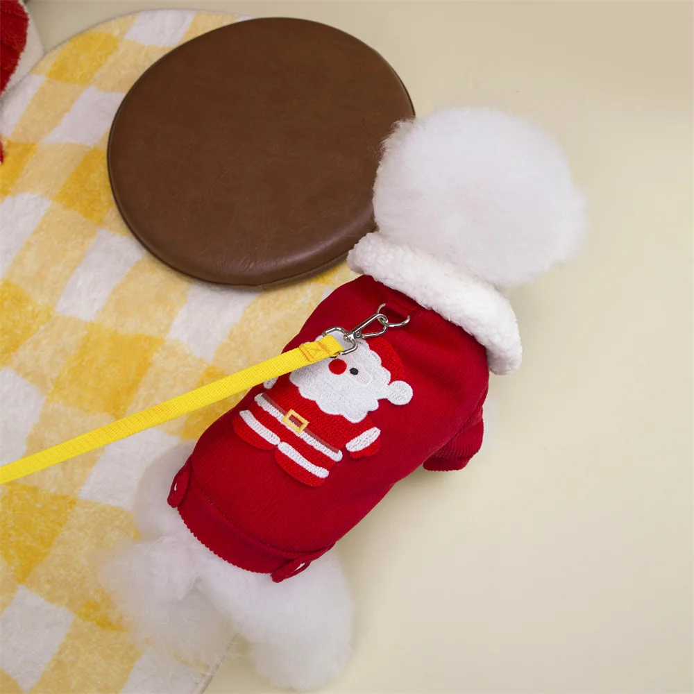 Chaqueta navideña para perros y gatos con anillo de tracción, abrigo grueso para mascotas con Cuello de piel para perros pequeños, ropa para cachorros Chihuahua Yorkshire - imagen 5