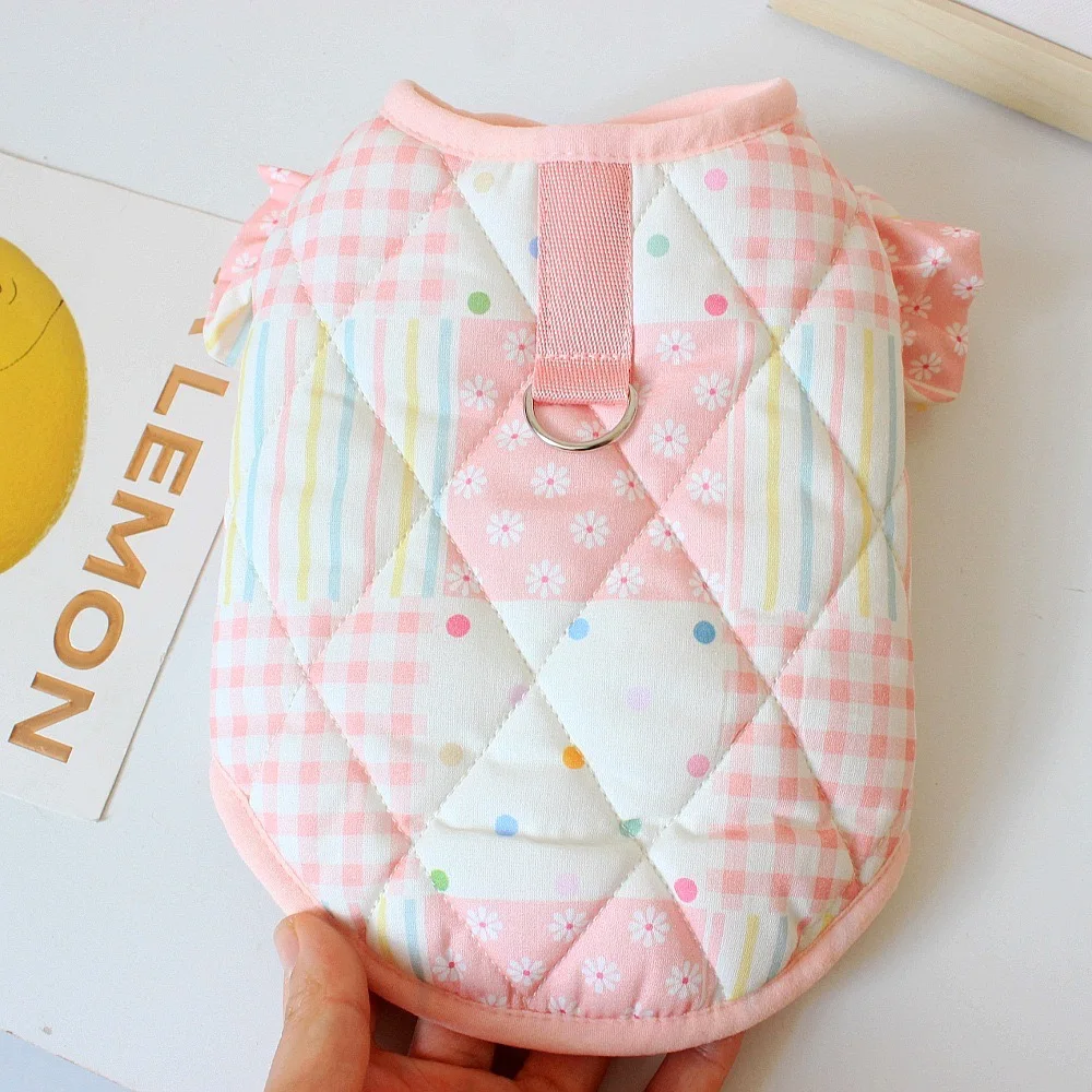 Mini chaleco Floral de invierno para mascotas, para perros pequeños y medianos, Chihuahua, monos de gatito con entramado, manga aleteo, ropa para cachorros de Año Nuevo - imagen 5