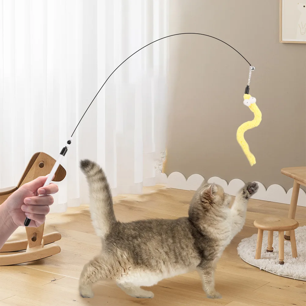 Juguetes interactivos para gatos, varita de campana de oruga, varilla Teaser, forma divertida, juego de cuentas de campana, varita para mascotas, alambre de acero, pluma, juguetes Teaser para gatos - imagen 3