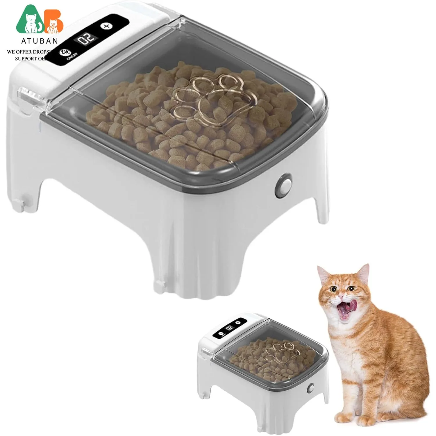 ATUBAN Comedero automático para gatos: comedero para mascotas, dispensador de alimentos para mascotas con interruptor temporizado, comedero automático para perros con inducción infrarroja