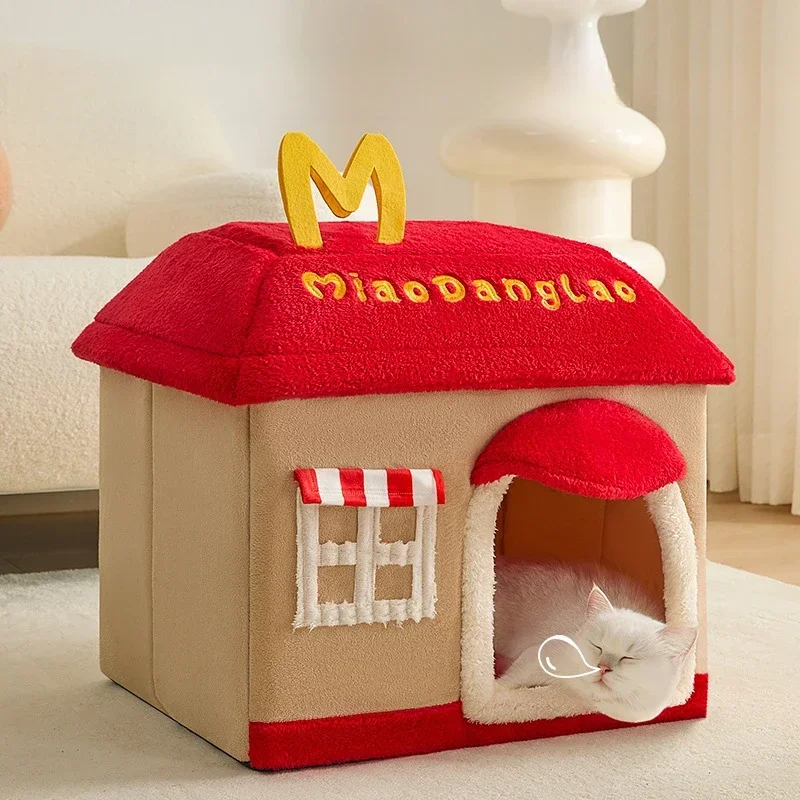 Casa cerrada para gatos que mantiene el calor en invierno, casa para gatos para las cuatro estaciones, productos para mascotas desmontables y lavables, suministros, accesorios para muebles