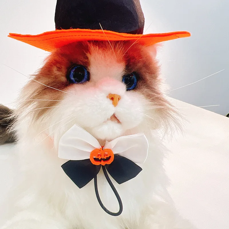 Traje de transformación de Halloween para mascotas con alas de murciélago, sombrero de calabaza para perro, Collar de corbata para gato, artículos decorativos, accesorios para cachorros - imagen 3