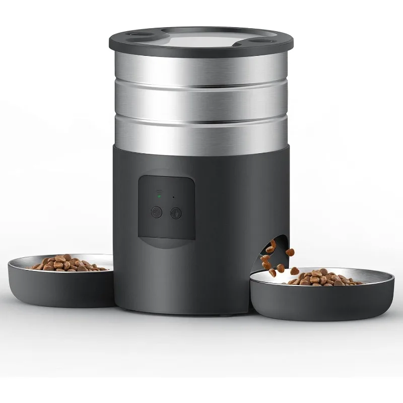 Comedero automático para gatos para 2 gatos, comedero de cuencos dobles de doble potencia de 4,5 L, dispensador automático de alimentos secos para mascotas, cuenco para gatos