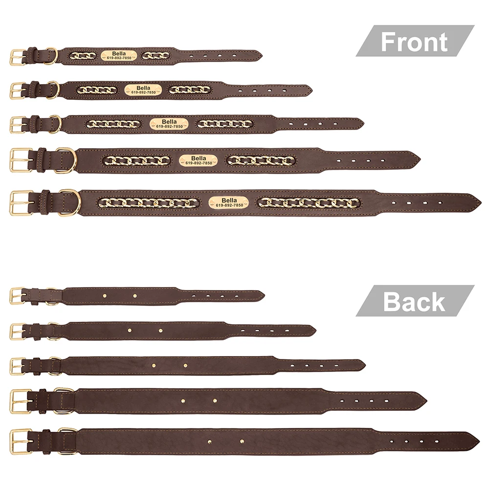 Collar de cuero con placa identificativa para perros ajustable - imagen 4