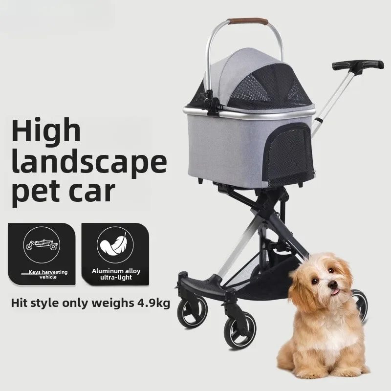 Carro para mascotas para perros pequeños y medianos, carrito retráctil de lujo plegable para perros y gatos, cochecitos para mascotas - imagen 2