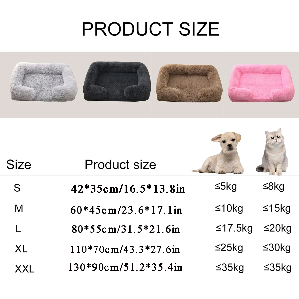 Cama cuadrada felpa invierno perros gatos sofá almohadilla extraíble - imagen 5