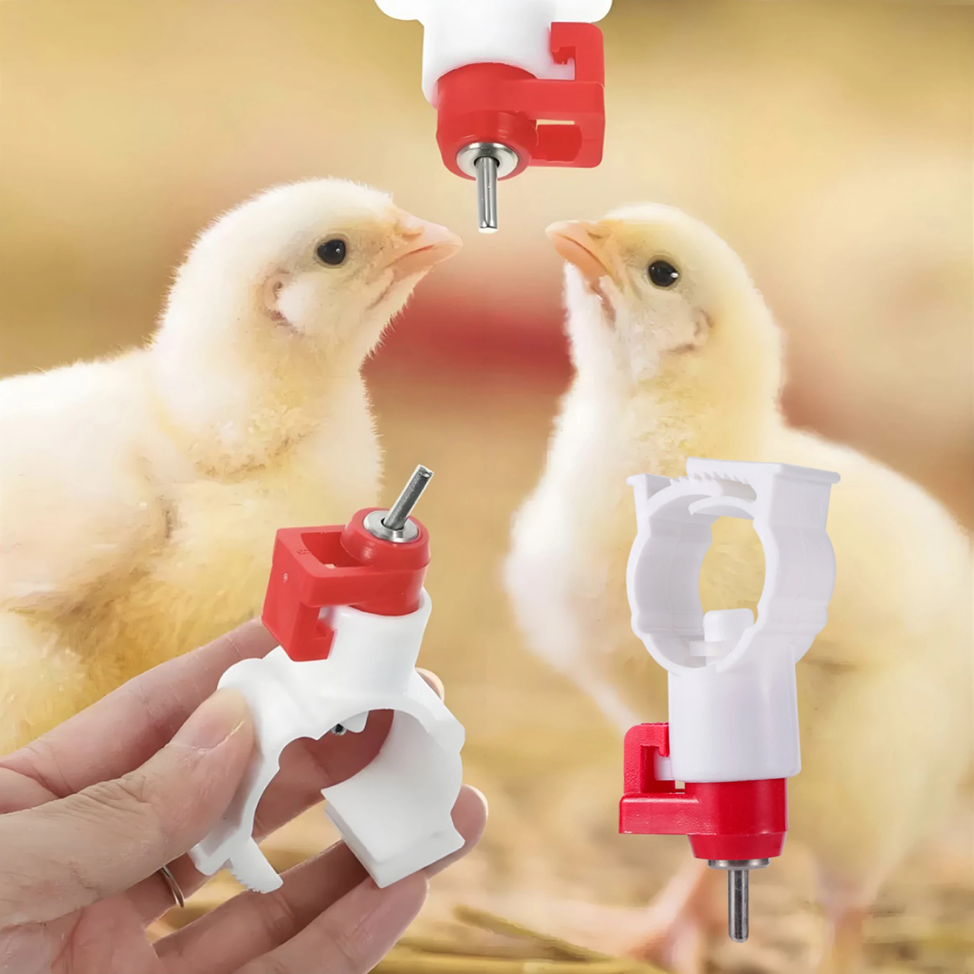 Bebedero 360 grados para pollos tipo gallinero con clip de tubo PVC