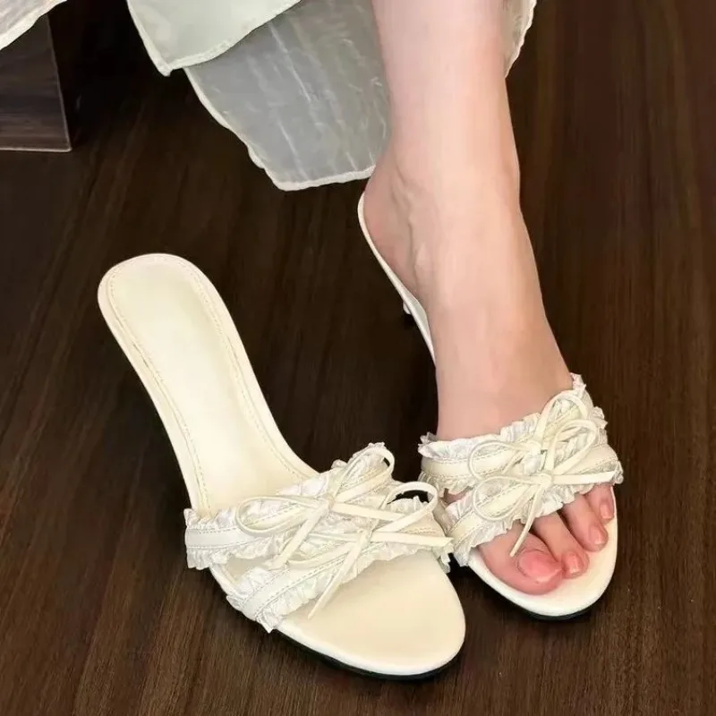 Sandalias mujer verano tacón medio punta redonda lazo mariposa - imagen 3