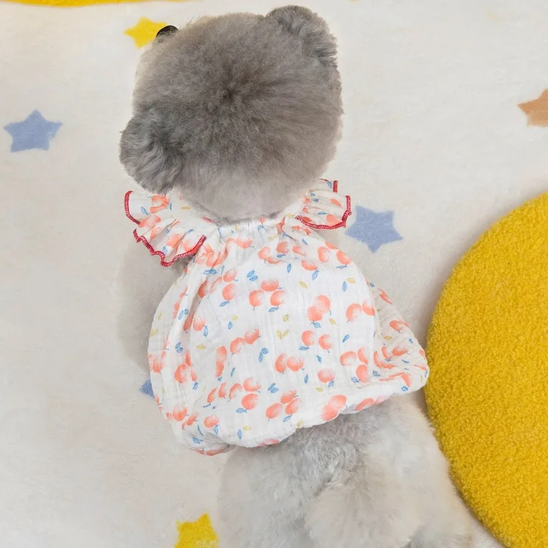 Nuevo vestido dulce para perros y gatos, ropa estampada con mangas voladoras de verano para niñas, ropa para perros pequeños y medianos, falda de camisa blanca para mascotas Chiwawa - imagen 2